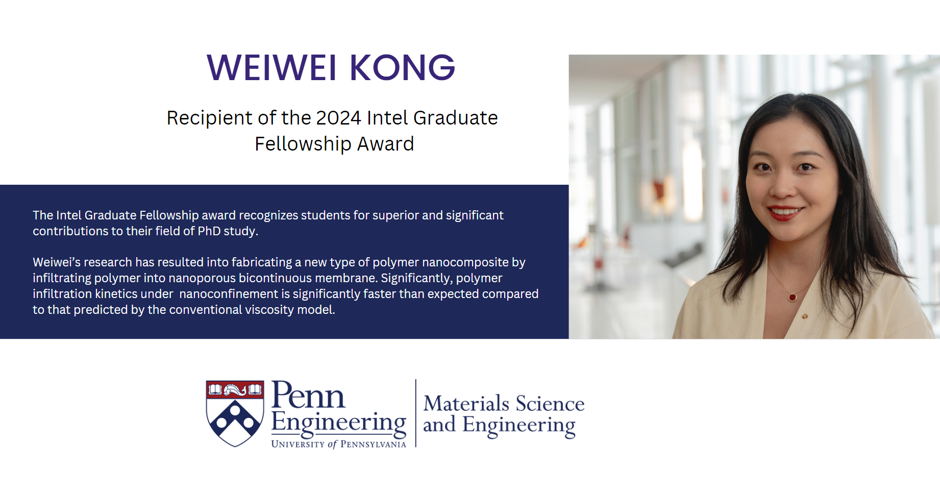 Weiwei Kong Recipient of the 2024 Intel Fellowship Graduate Award