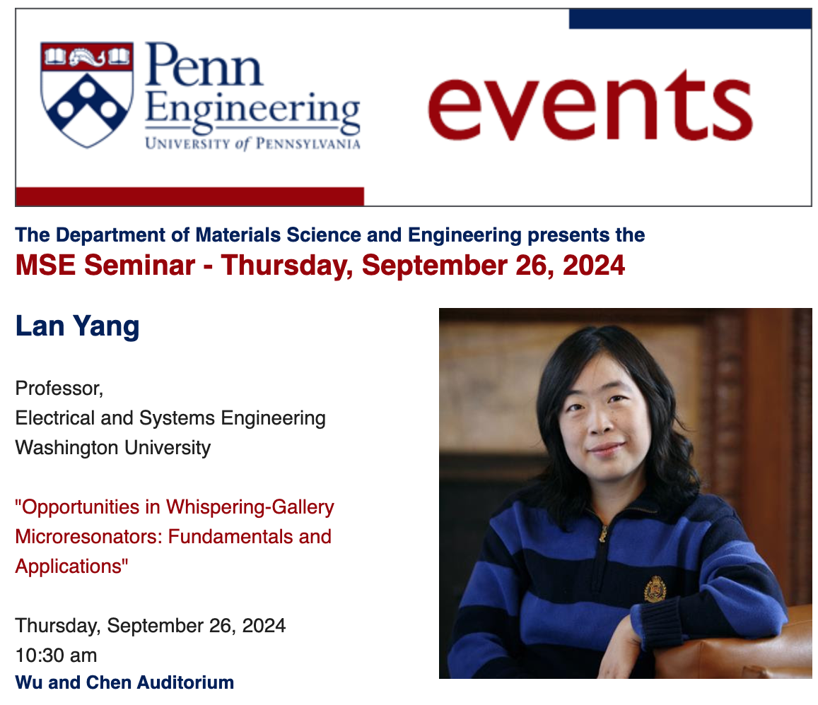 MSE Seminar – Lan Yang – Washington University