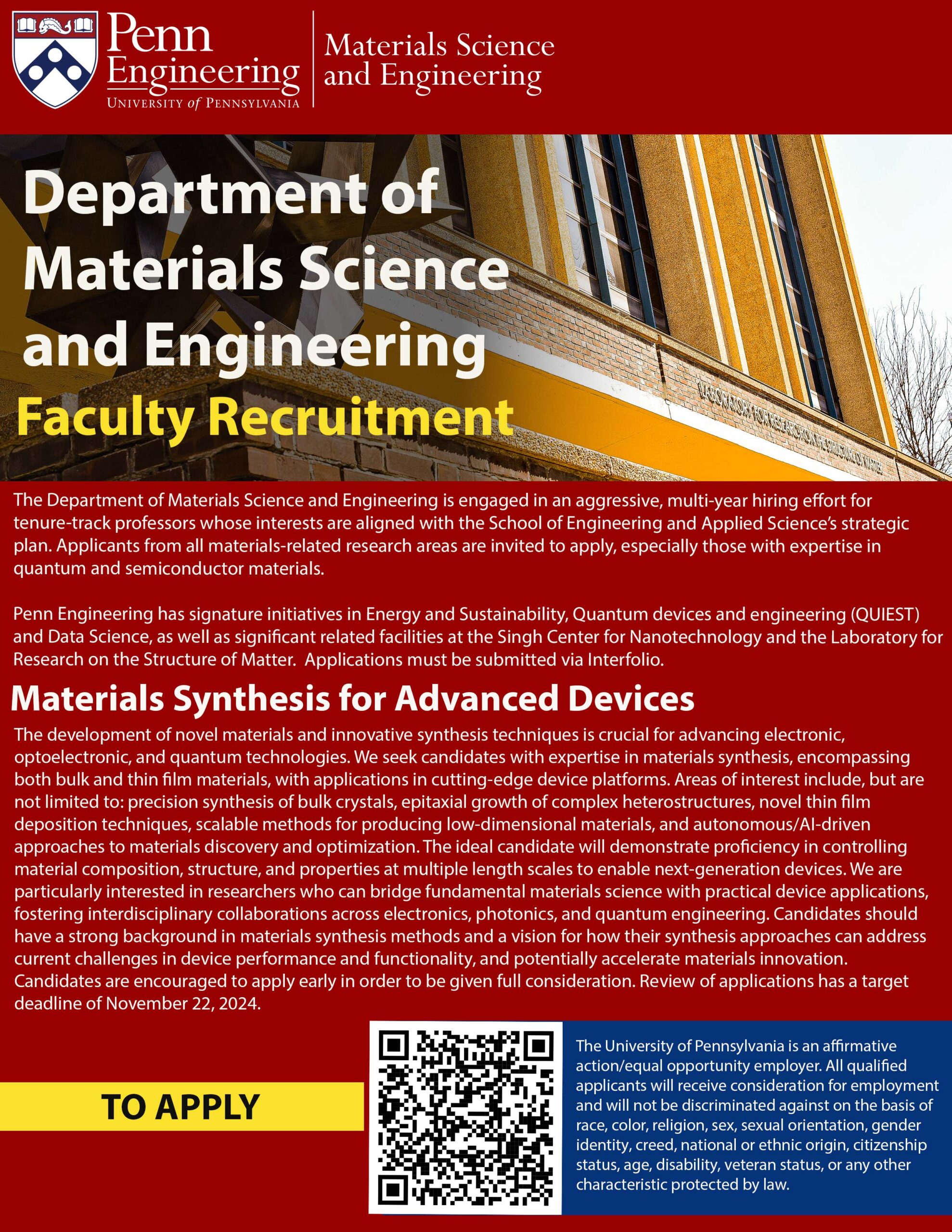 Department of Materials Science and Engineering recruitment Poster.